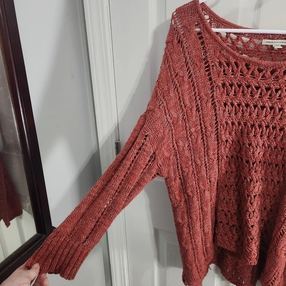 Vintage American Eagle open knit burnt orange sweater 90s y2k cotton stretch LG